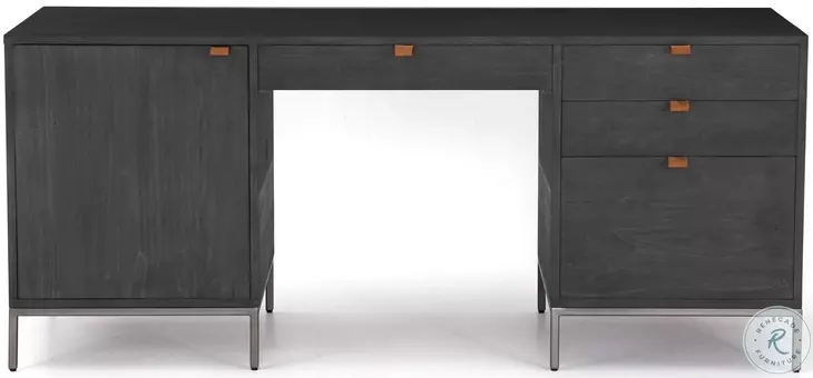 Executive Desk Black Wash Finish Double Pedestal Visible Wood Grain