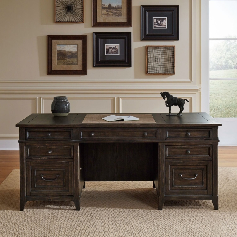 Executive Desk Bun Feet Saddle Brown Traditional