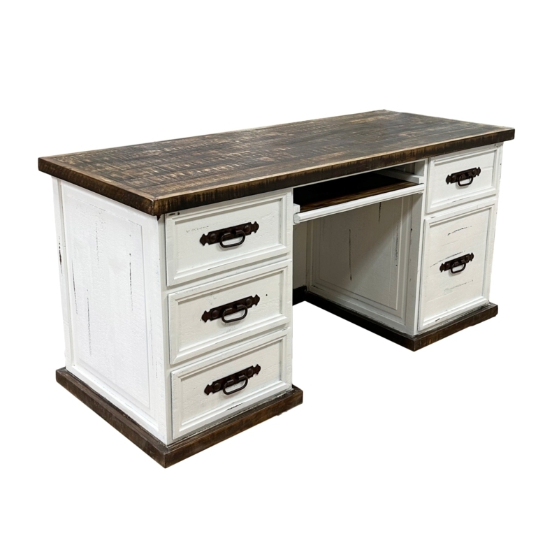Executive Desk Carved Corbels Distressed Whitewash Rustic White Office