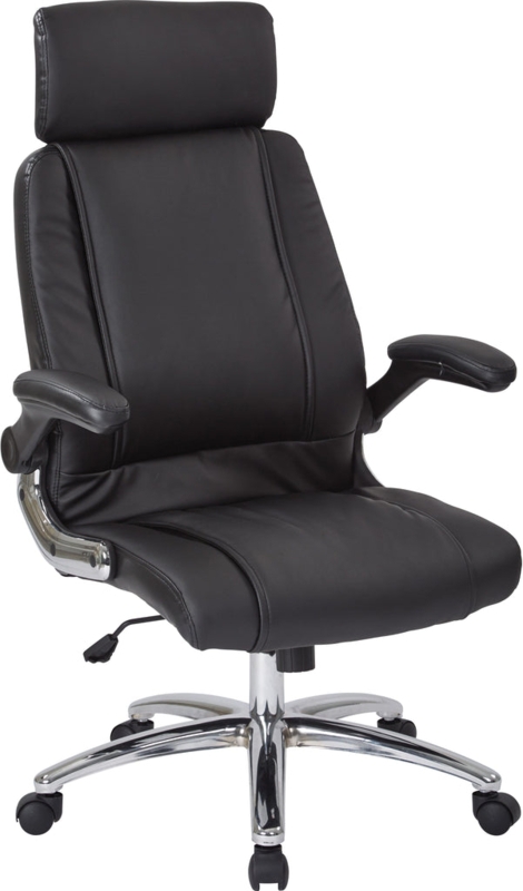 Executive Desk Chair Black High-Back Horizontal Ribbed Stitching Chrome