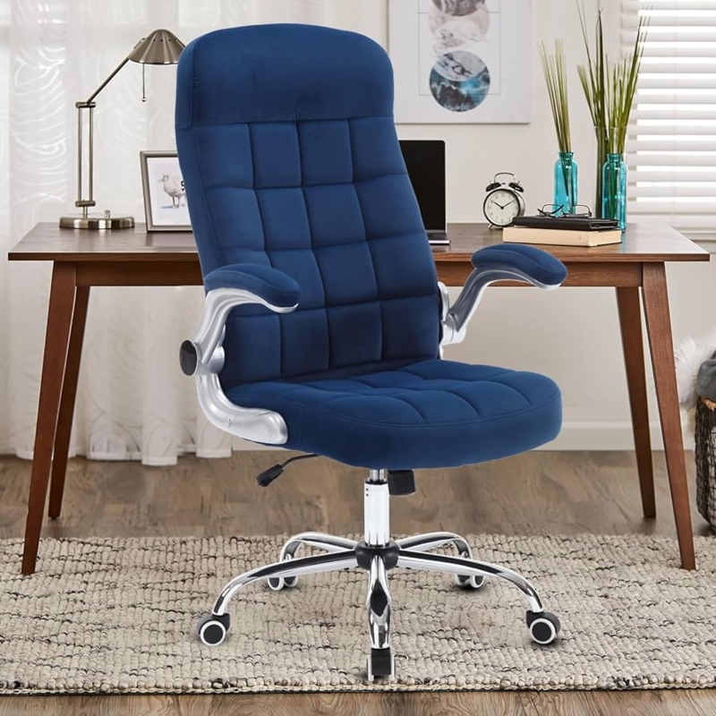 Executive Desk Chair, Blue Upholstery with Flip Up Arms