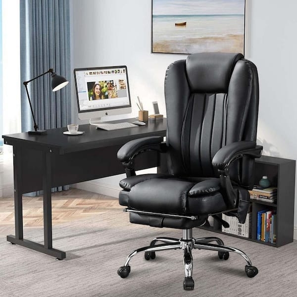 Executive Desk Chair Retractable Footrest Diamond Stitching Chrome Base