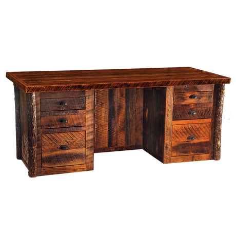 Executive Desk Chunky Barnwood Look Distressed Texture Lodge Style