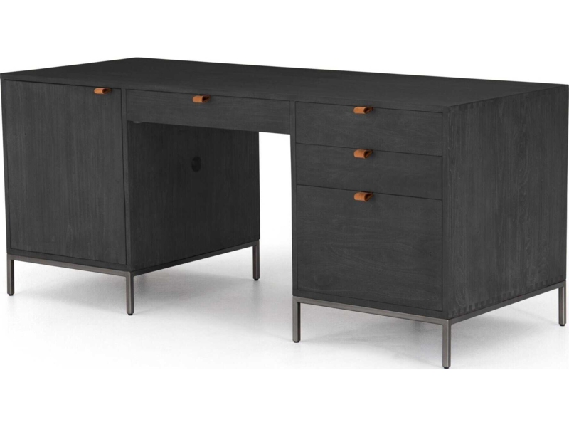 Executive Desk Clean Silhouette Matte Black Finish Pedestal Base Storage