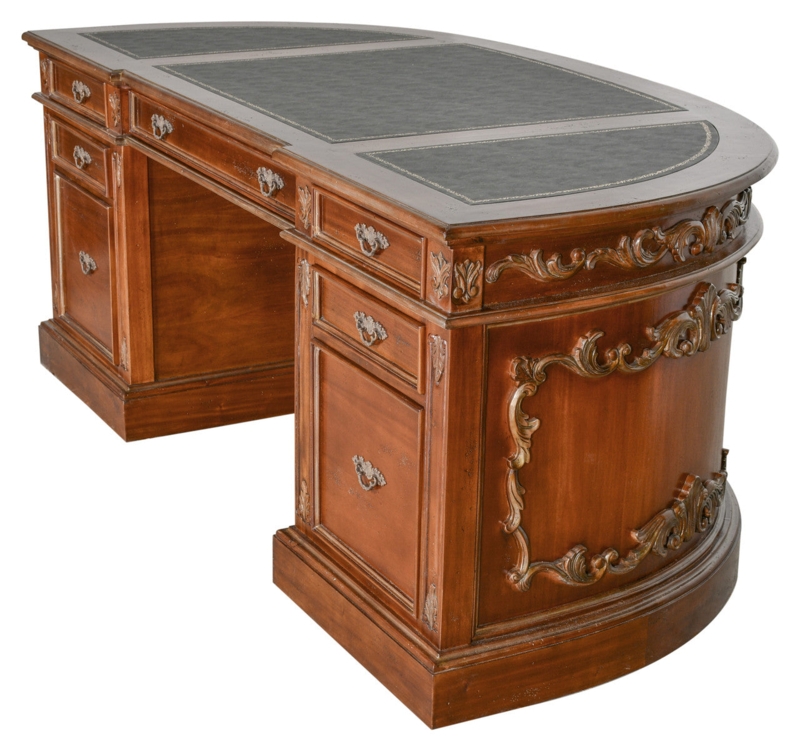 Executive Desk Curved Front Recessed Paneling Pedestal Base