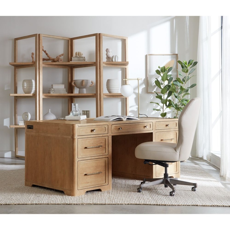 Executive Desk Curved Silhouette Light Wood Finish Tapered Legs
