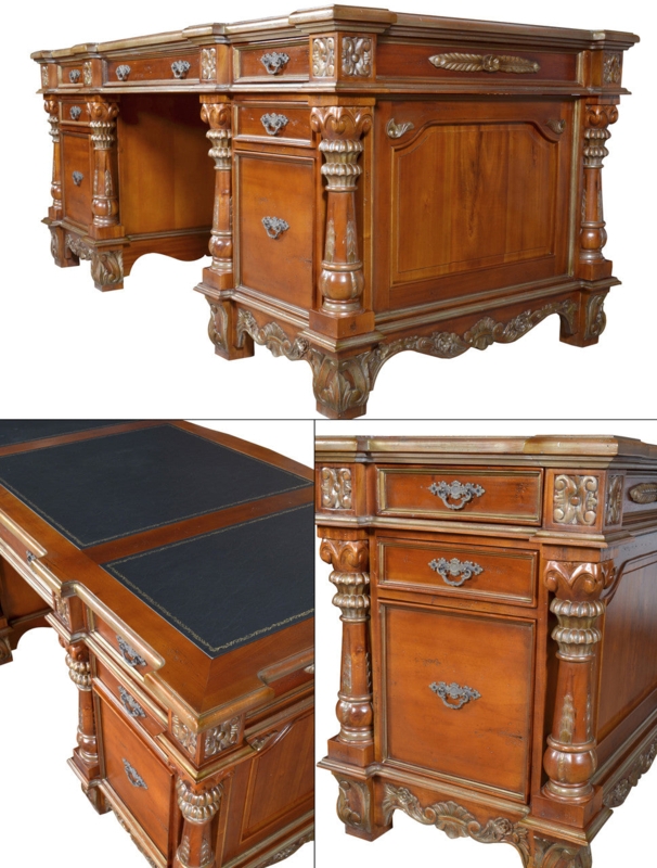 Executive Desk Curved Silhouette Relief Carvings Cabriole Legs