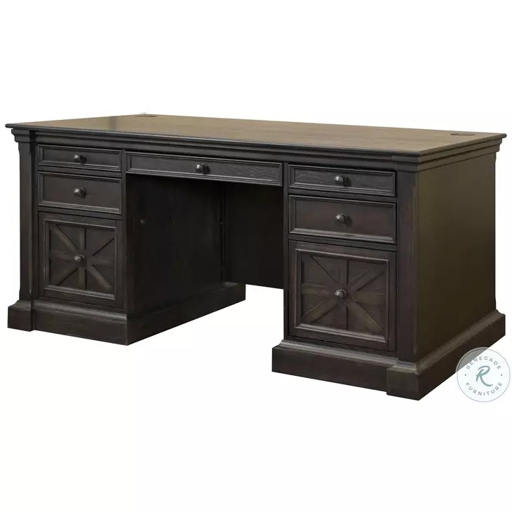 Executive Desk Dark Brown Finish Double Pedestal Traditional