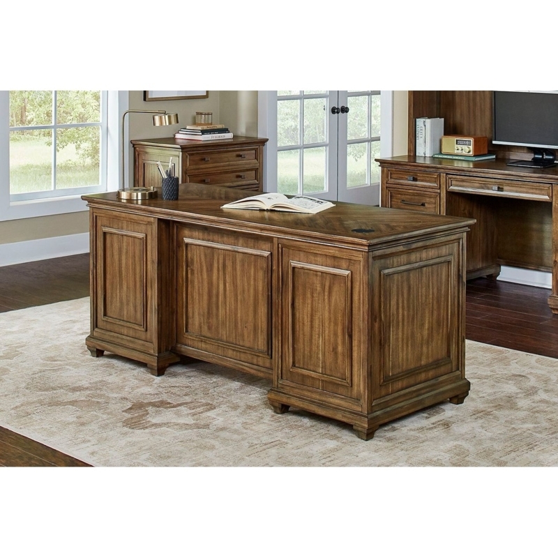 Executive Desk Dark Brown with Ornate Corner Carvings