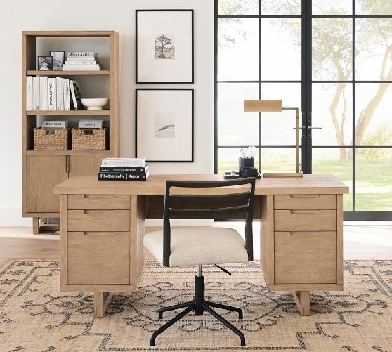 Executive Desk Double Pedestal Base Espresso Finish 68 Inch Width