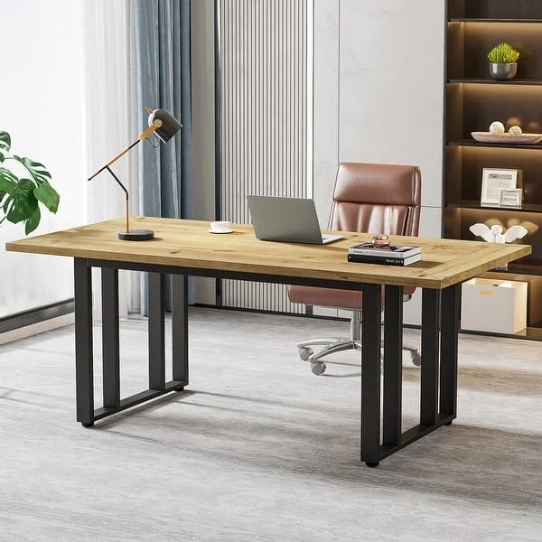 Executive Desk Double Pedestal Integrated Storage Rich Wood Grain