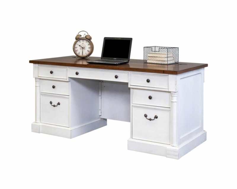 Executive Desk Double Pedestal Traditional Style with Inset Top Detail