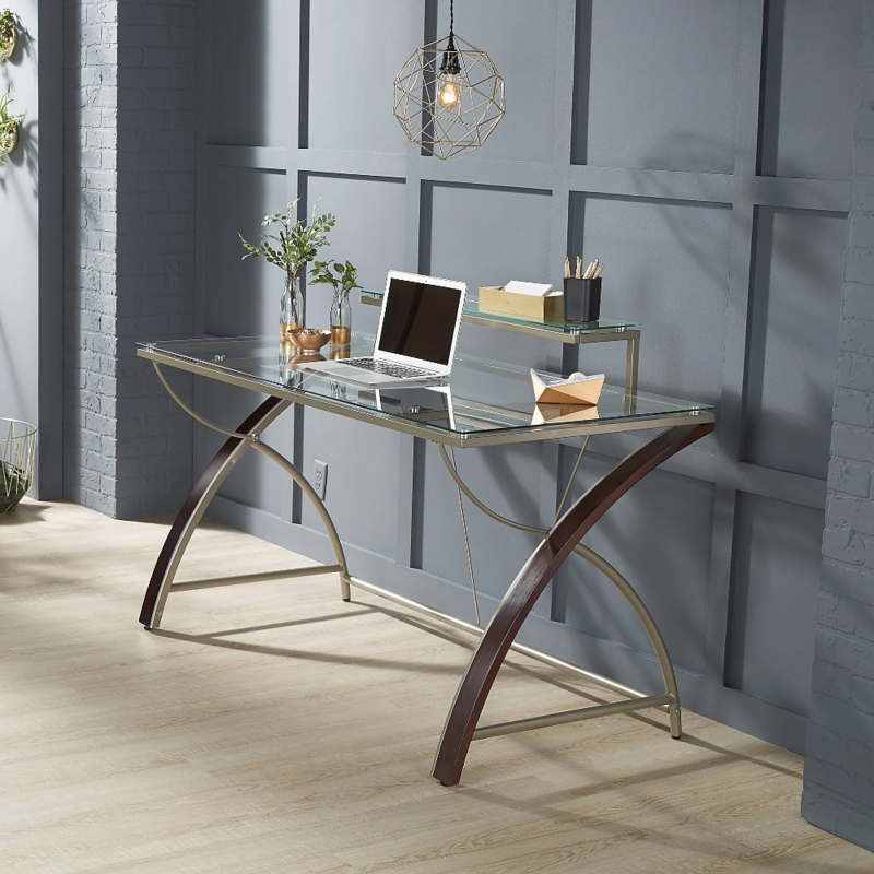 Executive Desk Espresso Brown Finish Pedestal Base Built-In Storage