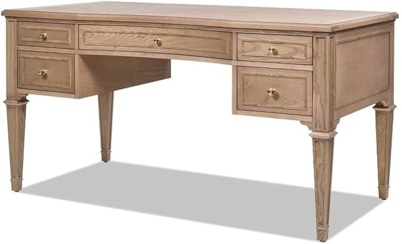 Executive Desk Five Drawer Storage Tapered Legs Mid Century Modern