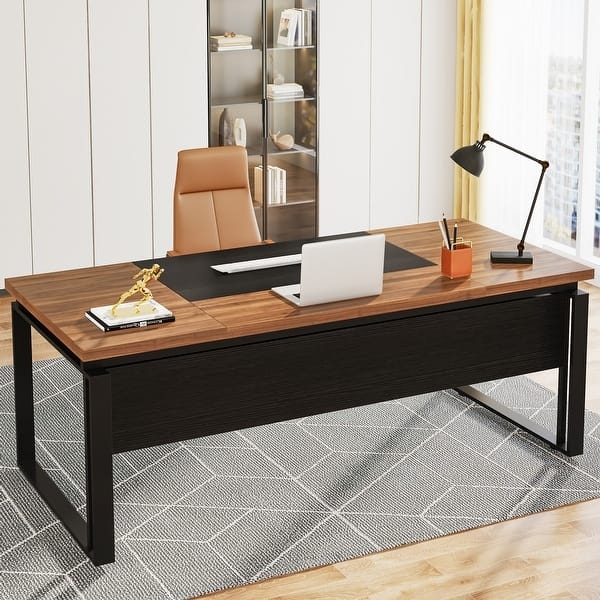 Executive Desk Floating Top with Oak and White Finish