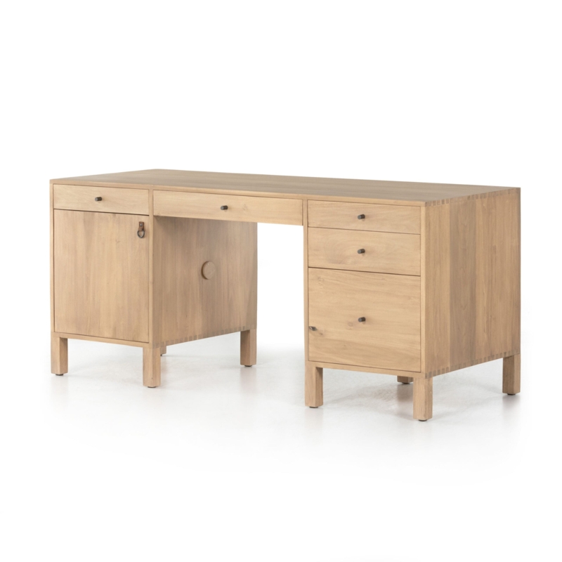 Executive Desk Gold Hardware Dry Wash Finish Poplar Grain Transitional