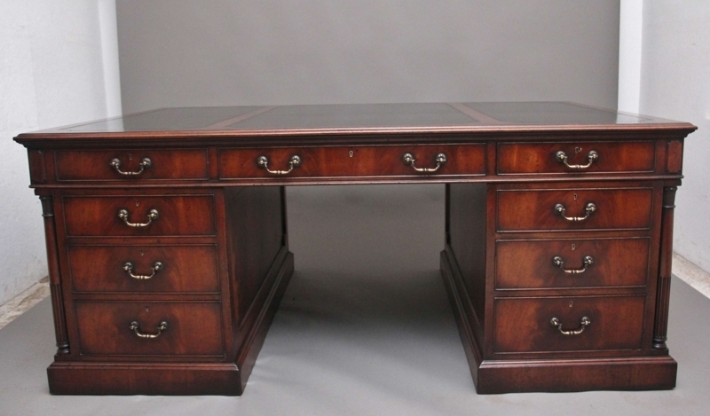 Executive Desk Green Leather Inset Double Pedestal Georgian Style