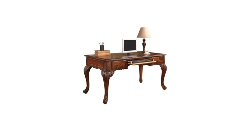 Executive Desk Hand Carved Details Cherry Walnut Finish
