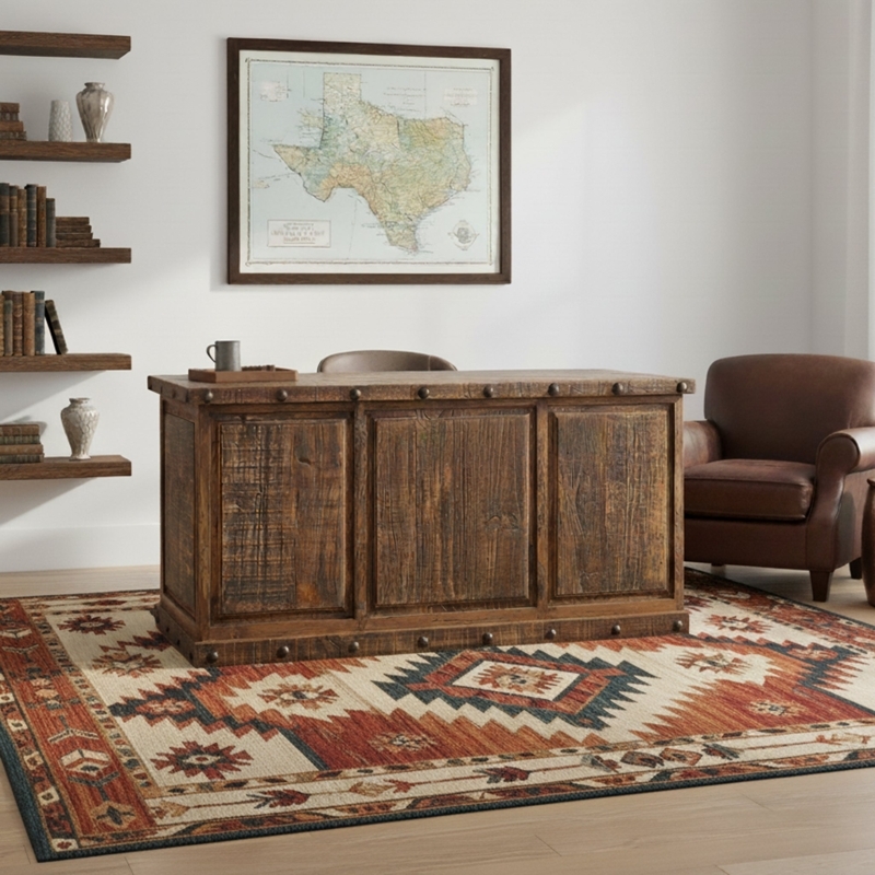 Executive Desk Heavily Distressed Finish Double Pedestal Storage Rustic