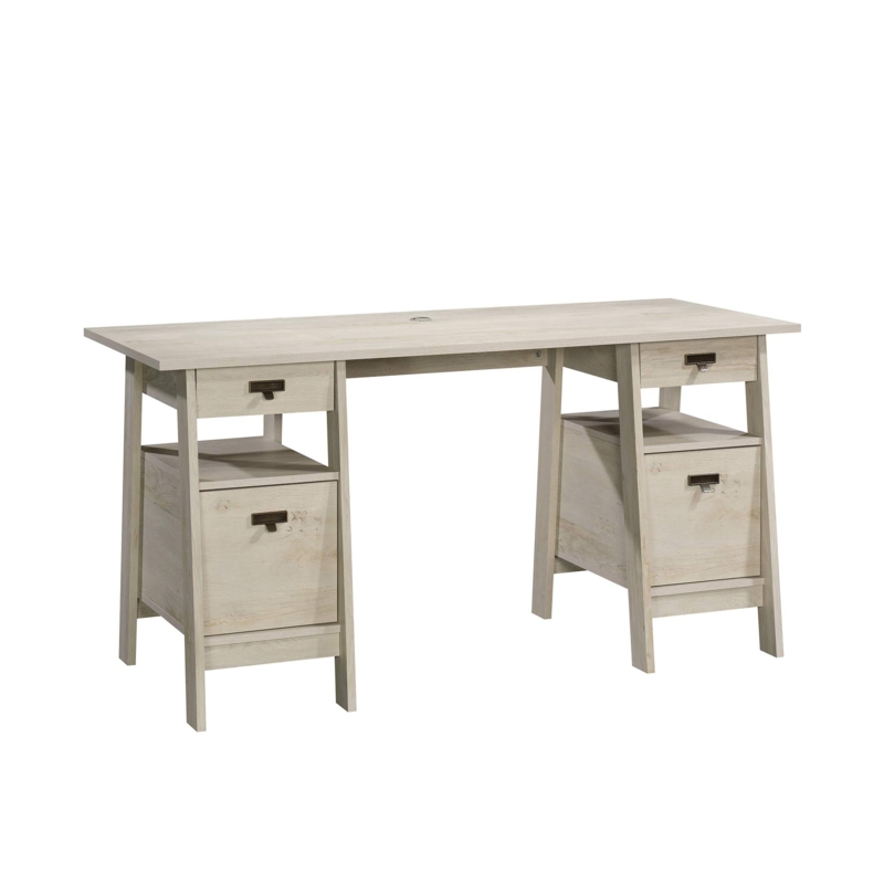 Executive Desk in Chalked Chestnut Finish with Trestle Base Storage