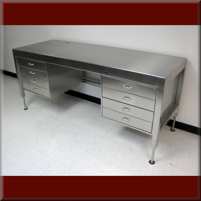 Executive Desk Industrial Stainless Steel with Perforated Modesty Panel