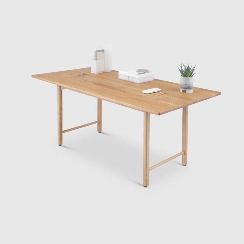 Executive Desk Integrated Docking Slots White Oak Matte Finish Modern
