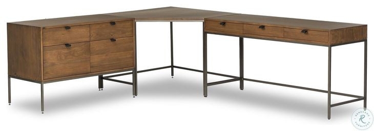 Executive Desk Integrated Filing Cabinets Wide Surface Auburn Poplar