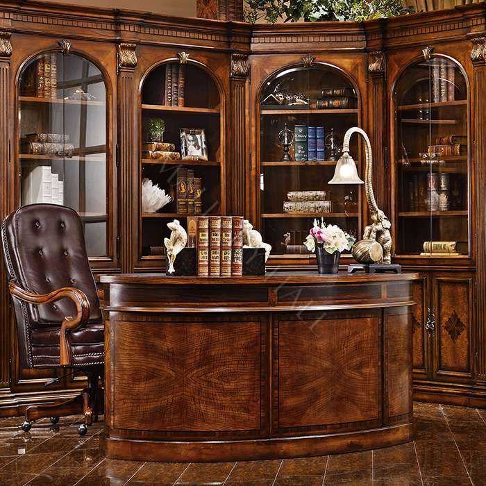 Executive Desk Kidney Shaped Ornate Carvings Inlaid Top Baroque Style