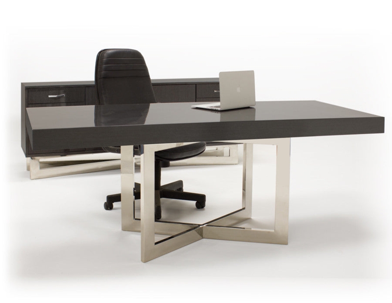 Executive Desk L Shaped Silhouette With Glossy Charcoal Finish