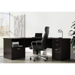 Executive Desk L-Shaped, Traditional Cherry Wood with Dark Inlay Top