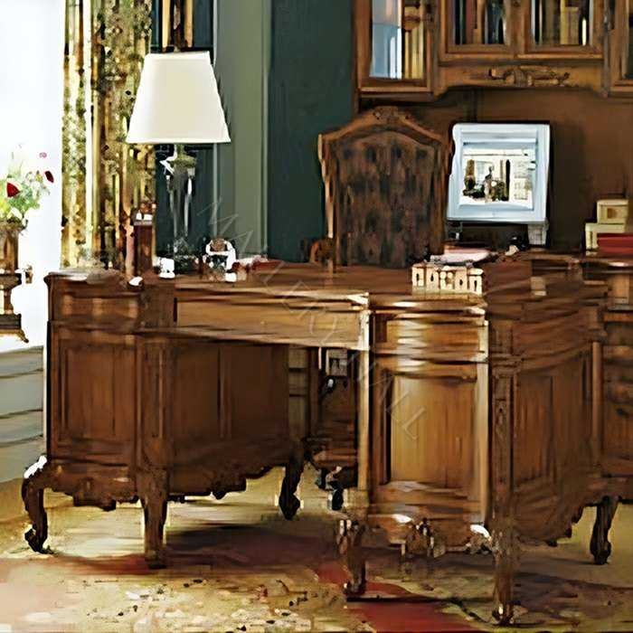 Executive Desk Lion Paw Feet Leather Inlay Carved Modesty Panel