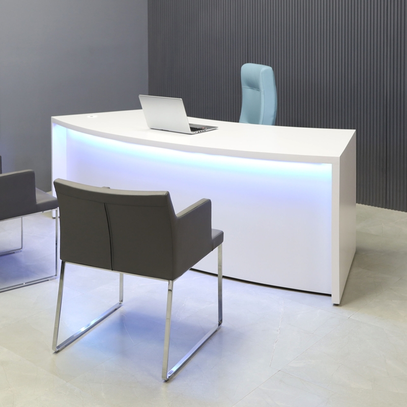 Executive Desk Matte Finish Wraparound Top LED Lighting Modern