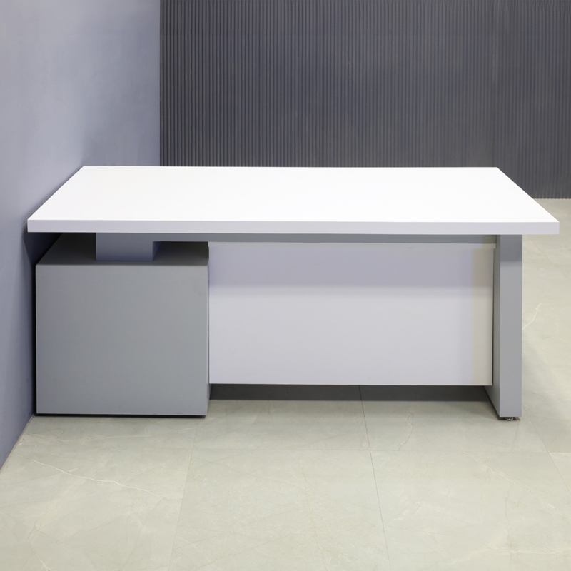 Executive Desk Matte White Surface Slab Base Minimalist Workstation