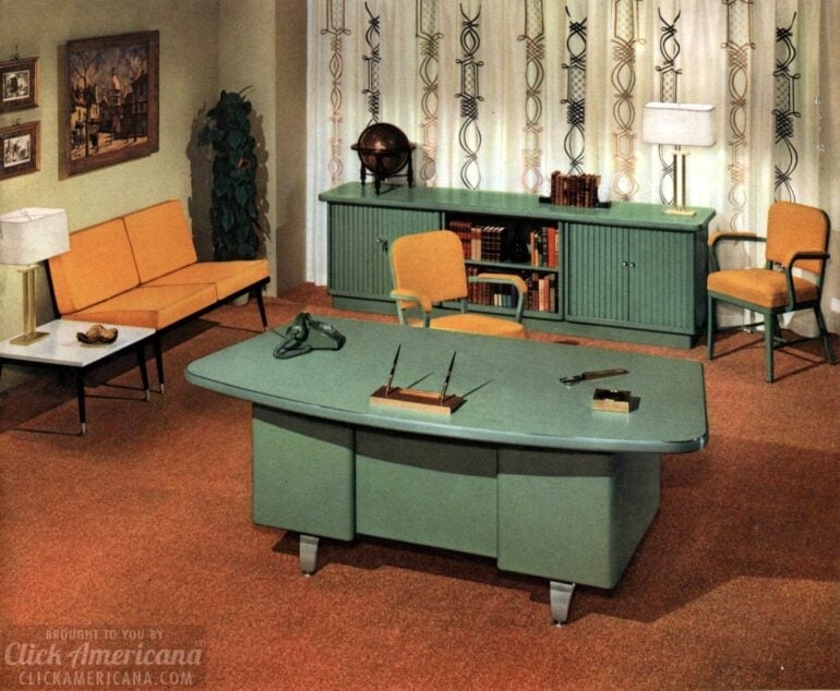 Executive Desk Mid Century Silhouette Tapered Legs Sleek Wood Design