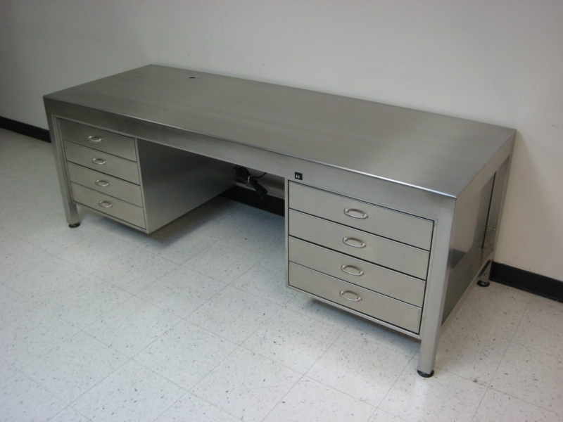Executive Desk Modern L-Shaped Stainless Steel with Pedestal Drawers