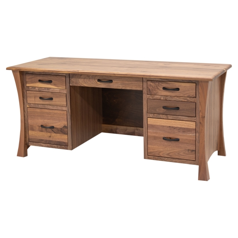 Executive Desk Natural Grain Honey Brown Integrated Pulls Pedestal
