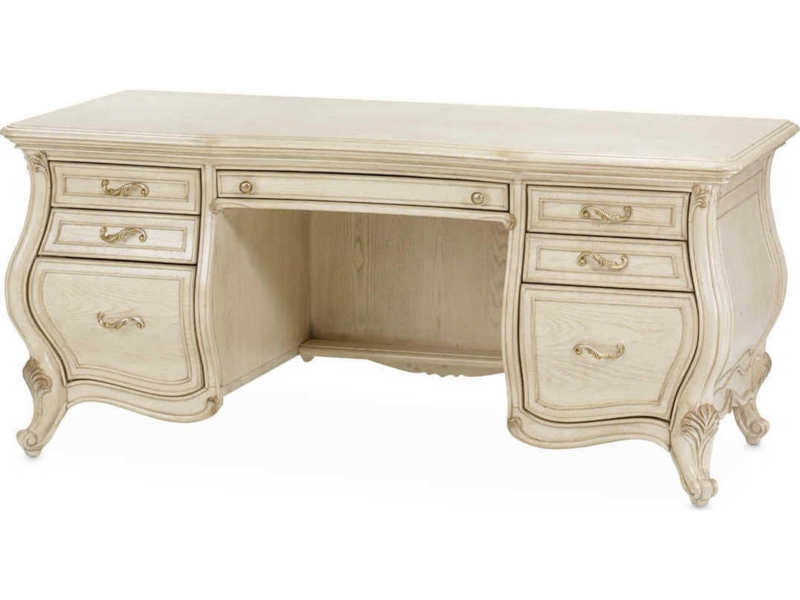 Executive Desk Ornate Corner Carvings Dark Wood Finish Traditional