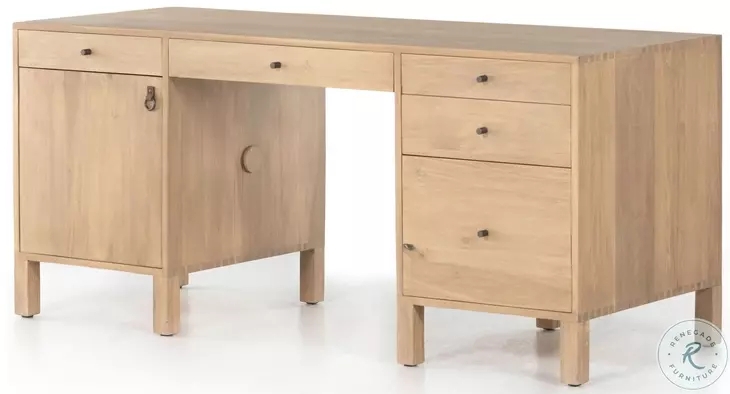 Executive Desk Paneled Silhouette Dry Wash Finish Transitional Home Office