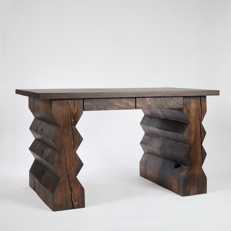 Executive Desk Ponderosa Pine Look Chunky Silhouette Natural Finish Rustic