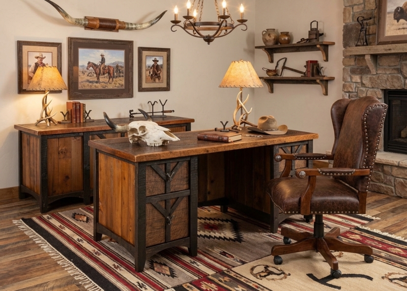 Executive Desk Reclaimed Wood Kneehole Design Barnwood Office