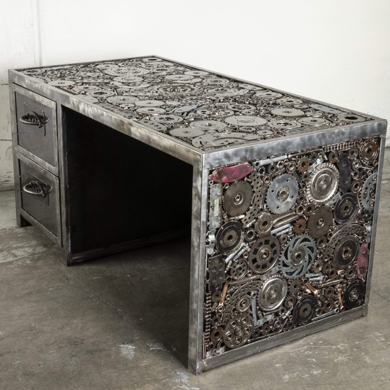 Executive Desk Recycled Gear Base Steampunk Industrial Wood Top