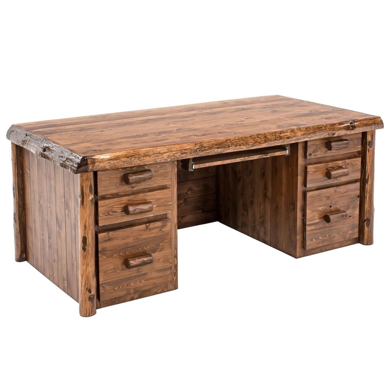 Executive Desk Rustic Lodge Log Construction Natural Edge Slab Top