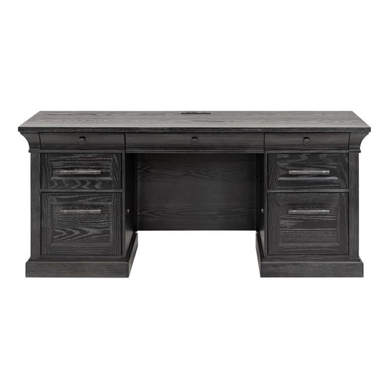 Executive Desk Set Black Finish Credenza Hutch Traditional