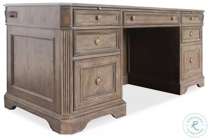 Executive Desk Seven Drawer Layout Distressed Oak Pedestal Base