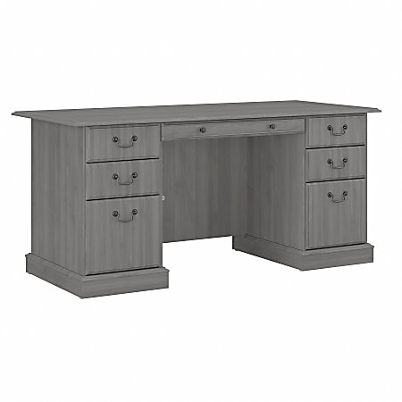 Executive Desk Silhouette with Hutch Top, Cool Gray Finish.