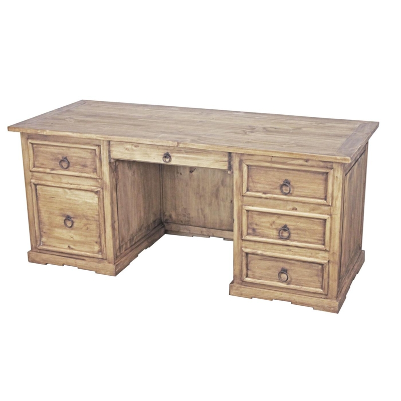 Executive Desk Southwestern Rustic Distressed Finish with Carved Pedestals