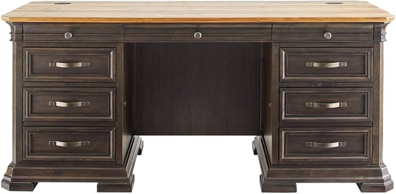 Executive Desk Textured Finish Dark Brown Double Pedestal