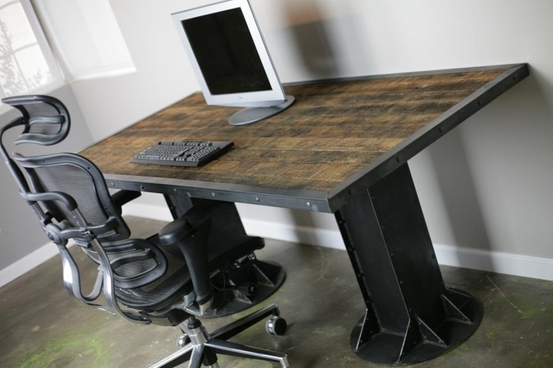 Executive Desk Thick Wood Top I-Beam Legs Turnbuckle Brace Industrial