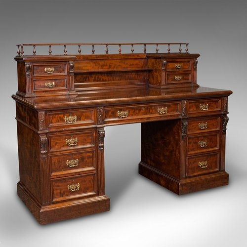 Executive Desk Thirteen Drawers Satinwood Traditional Style