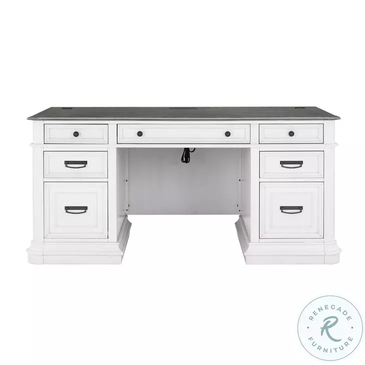 Executive Desk Two-Tone Finish Recessed Panels Traditional Workspace